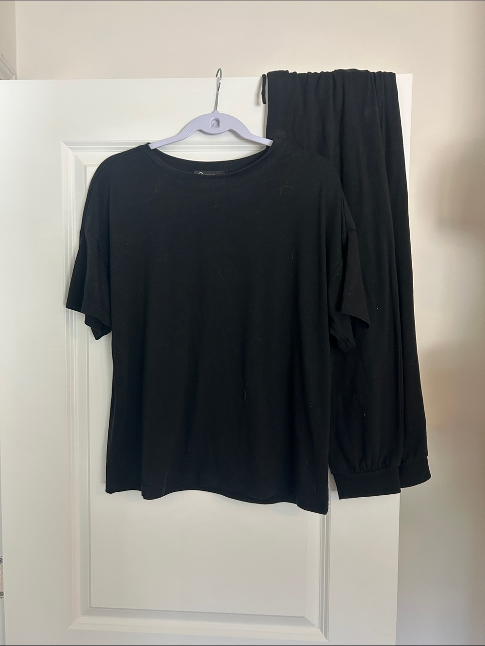 Women's Black Short Sleeve Tee and Jogger Set